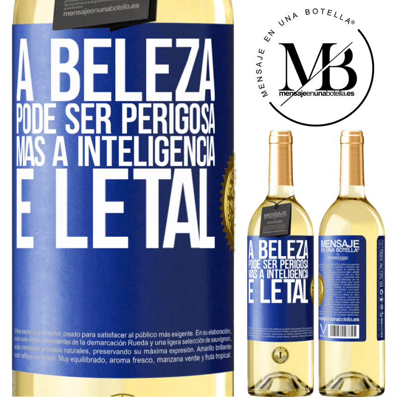 29,95 € Envio grátis | Vinho branco Edição WHITE A beleza pode ser perigosa, mas a inteligência é letal Etiqueta Azul. Etiqueta personalizável Vinho jovem Colheita 2024 Verdejo