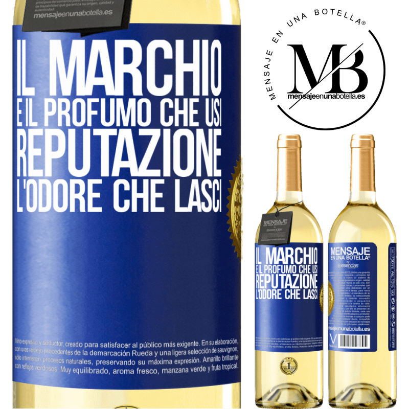 29,95 € Spedizione Gratuita | Vino bianco Edizione WHITE Il marchio è il profumo che usi. Reputazione, l'odore che lasci Etichetta Blu. Etichetta personalizzabile Vino giovane Raccogliere 2024 Verdejo