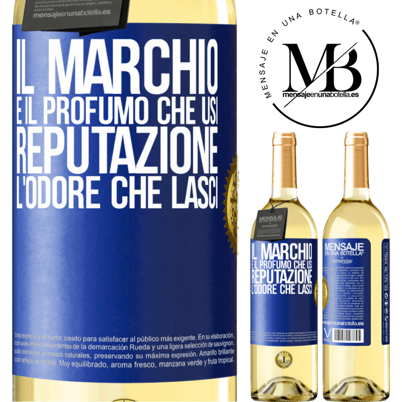 29,95 € Spedizione Gratuita | Vino bianco Edizione WHITE Il marchio è il profumo che usi. Reputazione, l'odore che lasci Etichetta Blu. Etichetta personalizzabile Vino giovane Raccogliere 2025 Verdejo