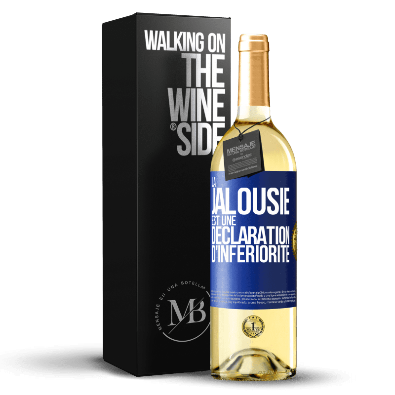 29,95 € Envoi gratuit | Vin blanc Édition WHITE La jalousie est une déclaration d'infériorité Étiquette Bleue. Étiquette personnalisable Vin jeune Récolte 2023 Verdejo