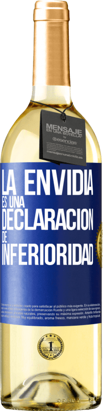 29,95 € Envío gratis | Vino Blanco Edición WHITE La envidia es una declaración de inferioridad Etiqueta Azul. Etiqueta personalizable Vino joven Cosecha 2023 Verdejo