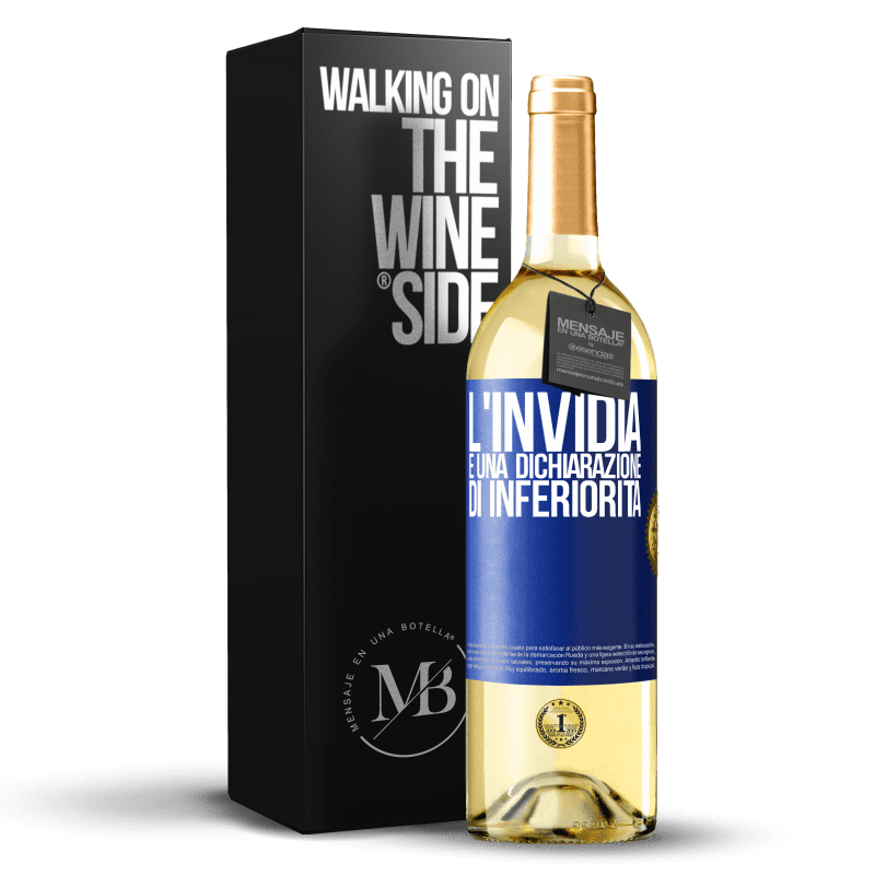 29,95 € Spedizione Gratuita | Vino bianco Edizione WHITE L'invidia è una dichiarazione di inferiorità Etichetta Blu. Etichetta personalizzabile Vino giovane Raccogliere 2023 Verdejo