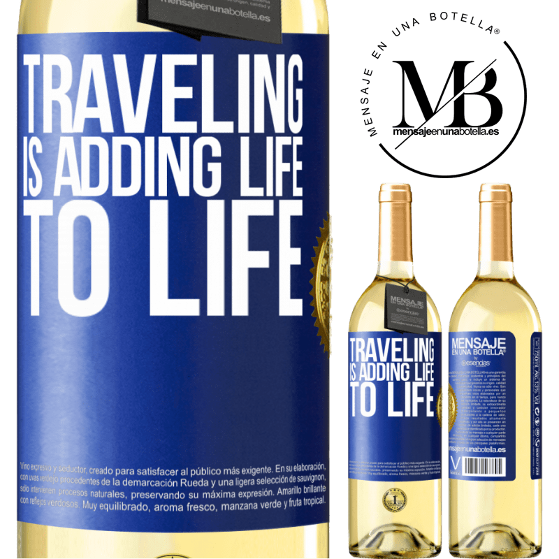 29,95 € Free Shipping | White Wine WHITE Edition Traveling is adding life to life Blue Label. Customizable label Young wine Harvest 2022 Verdejo