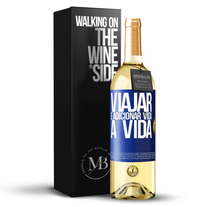 29,95 € Envio grátis | Vinho branco Edição WHITE Viajar é adicionar vida a vida Etiqueta Azul. Etiqueta personalizável Vinho jovem Colheita 2023 Verdejo