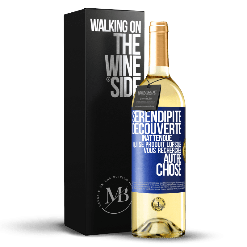 29,95 € Envoi gratuit | Vin blanc Édition WHITE Sérendipité. Découverte inattendue qui se produit lorsque vous recherchez autre chose Étiquette Bleue. Étiquette personnalisable Vin jeune Récolte 2024 Verdejo