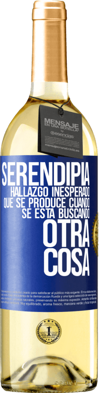 29,95 € | Vino Blanco Edición WHITE Serendipia. Hallazgo inesperado que se produce cuando se está buscando otra cosa Etiqueta Azul. Etiqueta personalizable Vino joven Cosecha 2023 Verdejo