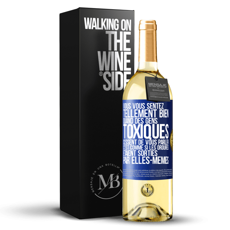 29,95 € Envoi gratuit | Vin blanc Édition WHITE Vous vous sentez tellement bien quand des gens toxiques cessent de vous parler. C'est comme si les ordures étaient sorties par e Étiquette Bleue. Étiquette personnalisable Vin jeune Récolte 2024 Verdejo