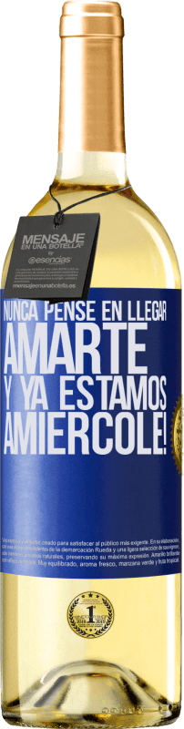 29,95 € | Vino Blanco Edición WHITE Nunca pensé en llegar Amarte. Y ya estamos Amiércole! Etiqueta Azul. Etiqueta personalizable Vino joven Cosecha 2024 Verdejo