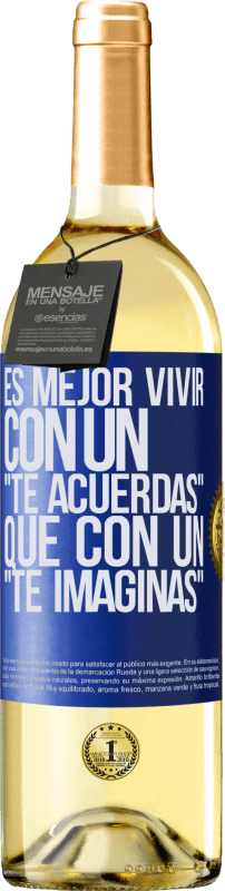 29,95 € | Vino Blanco Edición WHITE Es mejor vivir con un Te acuerdas que con un Te imaginas Etiqueta Azul. Etiqueta personalizable Vino joven Cosecha 2024 Verdejo