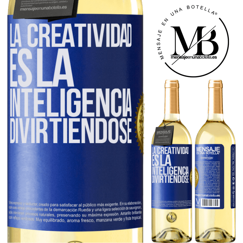 29,95 € Envío gratis | Vino Blanco Edición WHITE La creatividad es la inteligencia divirtiéndose Etiqueta Azul. Etiqueta personalizable Vino joven Cosecha 2025 Verdejo
