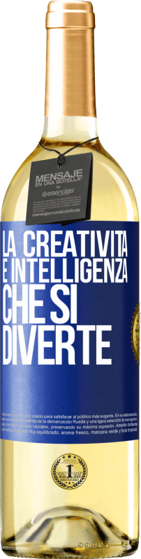 Spedizione Gratuita | Vino bianco Edizione WHITE La creatività è intelligenza che si diverte Etichetta Blu. Etichetta personalizzabile Vino giovane Raccogliere 2023 Verdejo