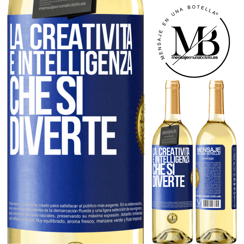 29,95 € Spedizione Gratuita | Vino bianco Edizione WHITE La creatività è intelligenza che si diverte Etichetta Blu. Etichetta personalizzabile Vino giovane Raccogliere 2023 Verdejo