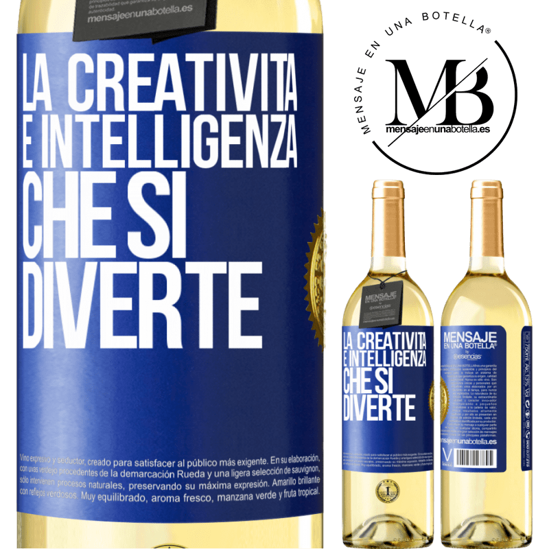 29,95 € Spedizione Gratuita | Vino bianco Edizione WHITE La creatività è intelligenza che si diverte Etichetta Blu. Etichetta personalizzabile Vino giovane Raccogliere 2025 Verdejo