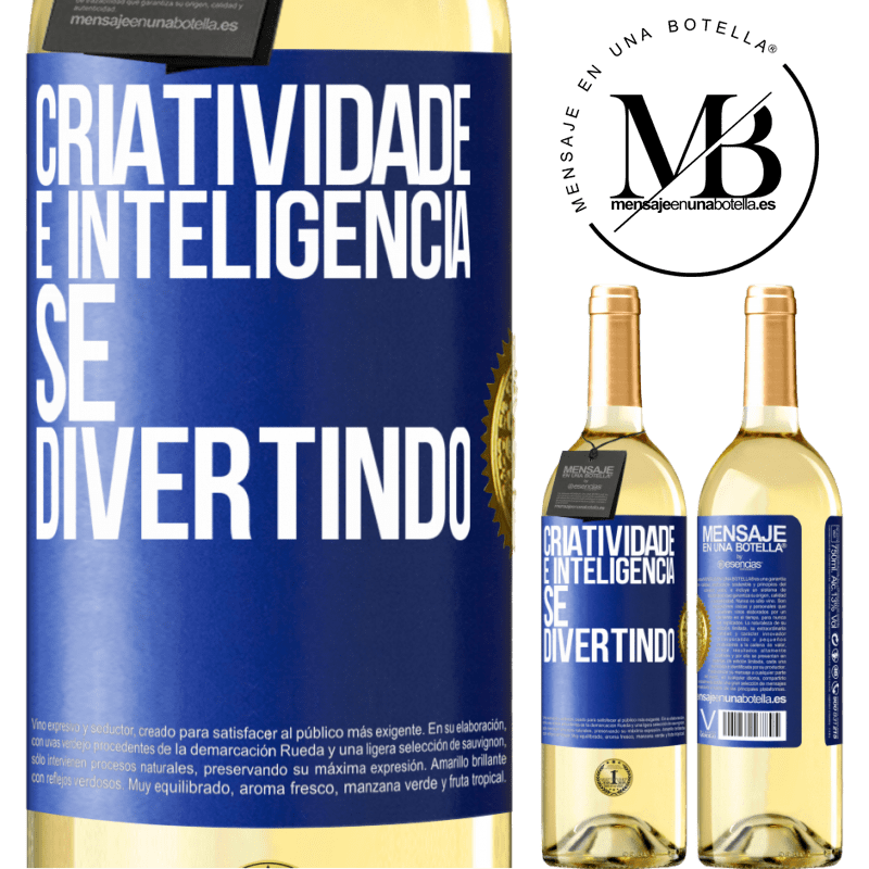 29,95 € Envio grátis | Vinho branco Edição WHITE Criatividade é inteligência se divertindo Etiqueta Azul. Etiqueta personalizável Vinho jovem Colheita 2023 Verdejo