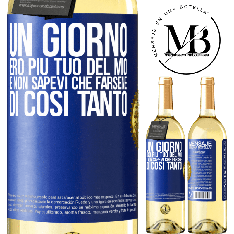 29,95 € Spedizione Gratuita | Vino bianco Edizione WHITE Un giorno ero più tuo del mio e non sapevi che farsene di così tanto Etichetta Blu. Etichetta personalizzabile Vino giovane Raccogliere 2024 Verdejo