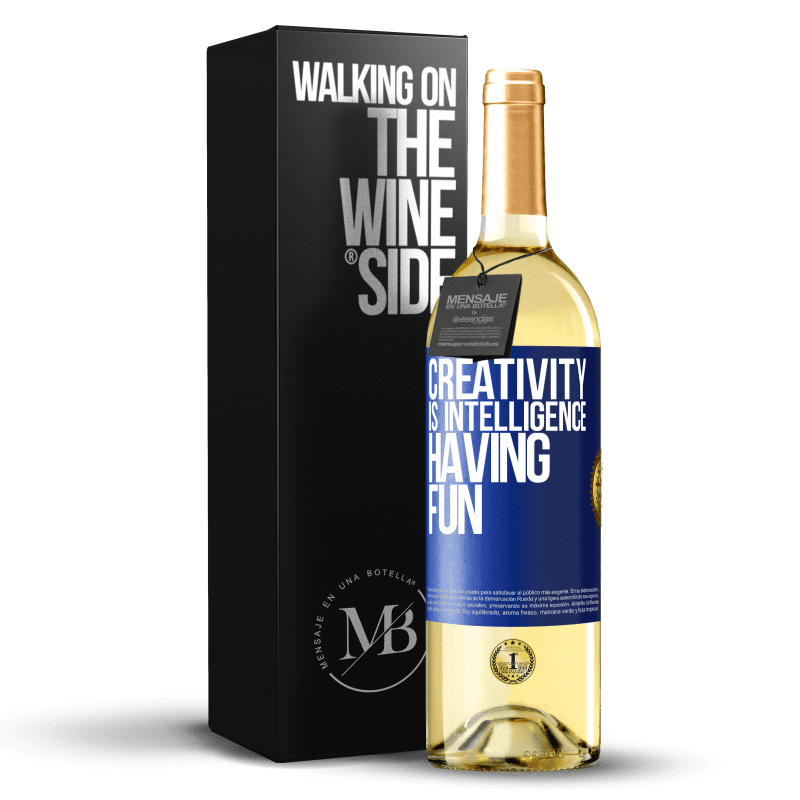 29,95 € 免费送货 | 白葡萄酒 WHITE版 创造力是乐趣的智慧 蓝色标签. 可自定义的标签 青年酒 收成 2023 Verdejo