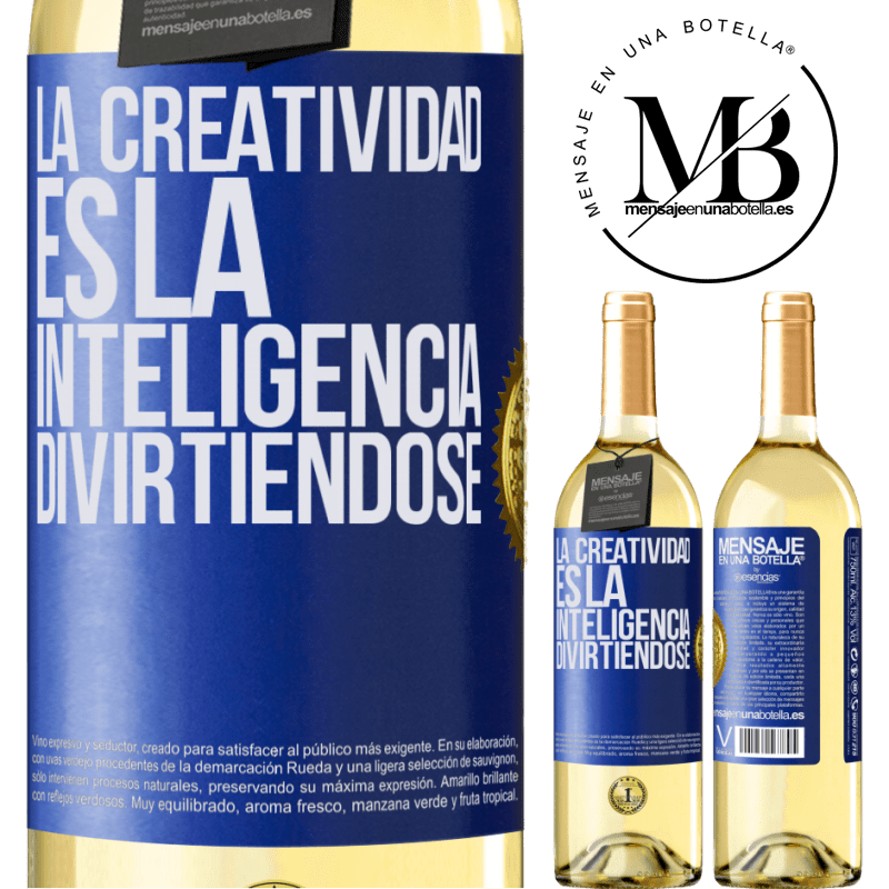 29,95 € Envoi gratuit | Vin blanc Édition WHITE La créativité, c'est l'intelligence qui s'amuse Étiquette Bleue. Étiquette personnalisable Vin jeune Récolte 2022 Verdejo