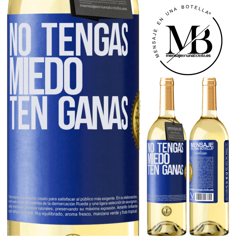 29,95 € Envío gratis | Vino Blanco Edición WHITE No tengas miedo, ten ganas Etiqueta Azul. Etiqueta personalizable Vino joven Cosecha 2023 Verdejo