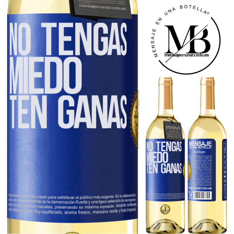 29,95 € Envío gratis | Vino Blanco Edición WHITE No tengas miedo, ten ganas Etiqueta Azul. Etiqueta personalizable Vino joven Cosecha 2025 Verdejo