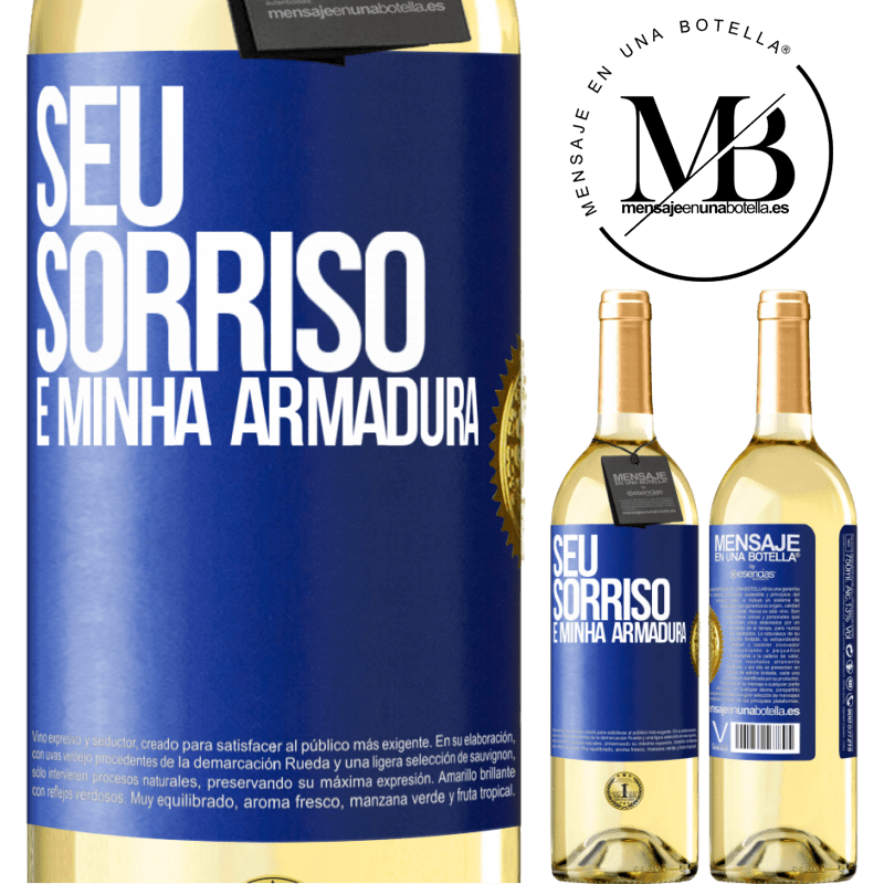 29,95 € Envio grátis | Vinho branco Edição WHITE Seu sorriso é minha armadura Etiqueta Azul. Etiqueta personalizável Vinho jovem Colheita 2024 Verdejo