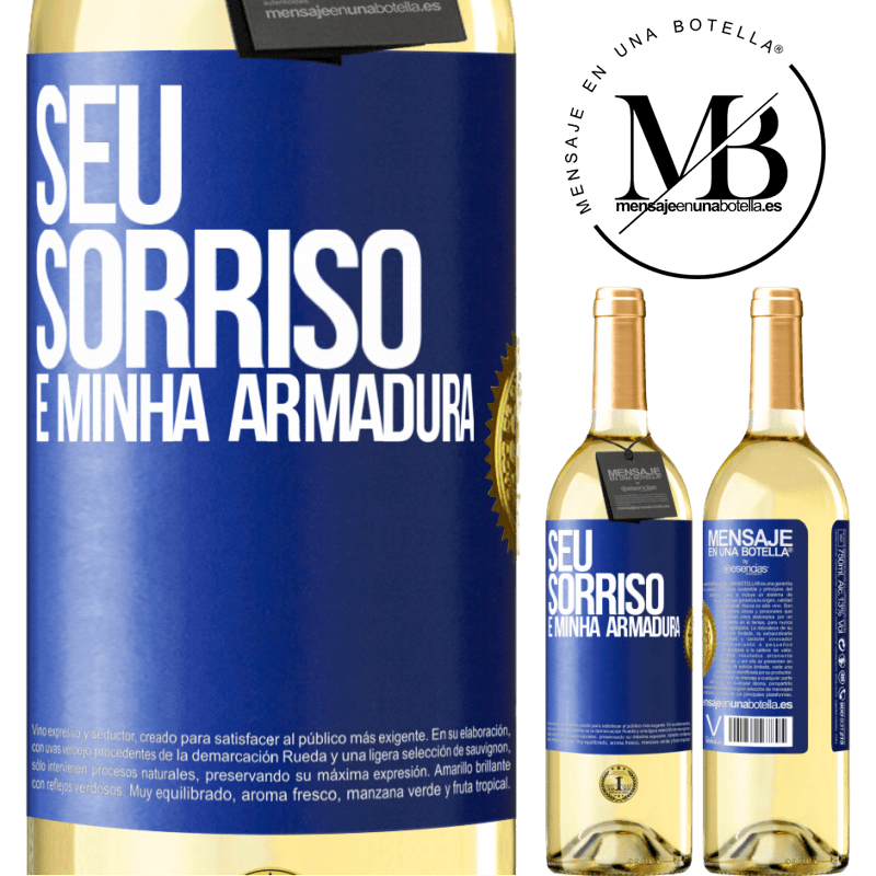 29,95 € Envio grátis | Vinho branco Edição WHITE Seu sorriso é minha armadura Etiqueta Azul. Etiqueta personalizável Vinho jovem Colheita 2025 Verdejo