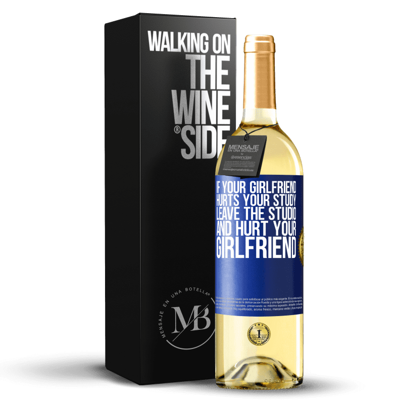 29,95 € Free Shipping | White Wine WHITE Edition If your girlfriend hurts your study, leave the studio and hurt your girlfriend Blue Label. Customizable label Young wine Harvest 2023 Verdejo