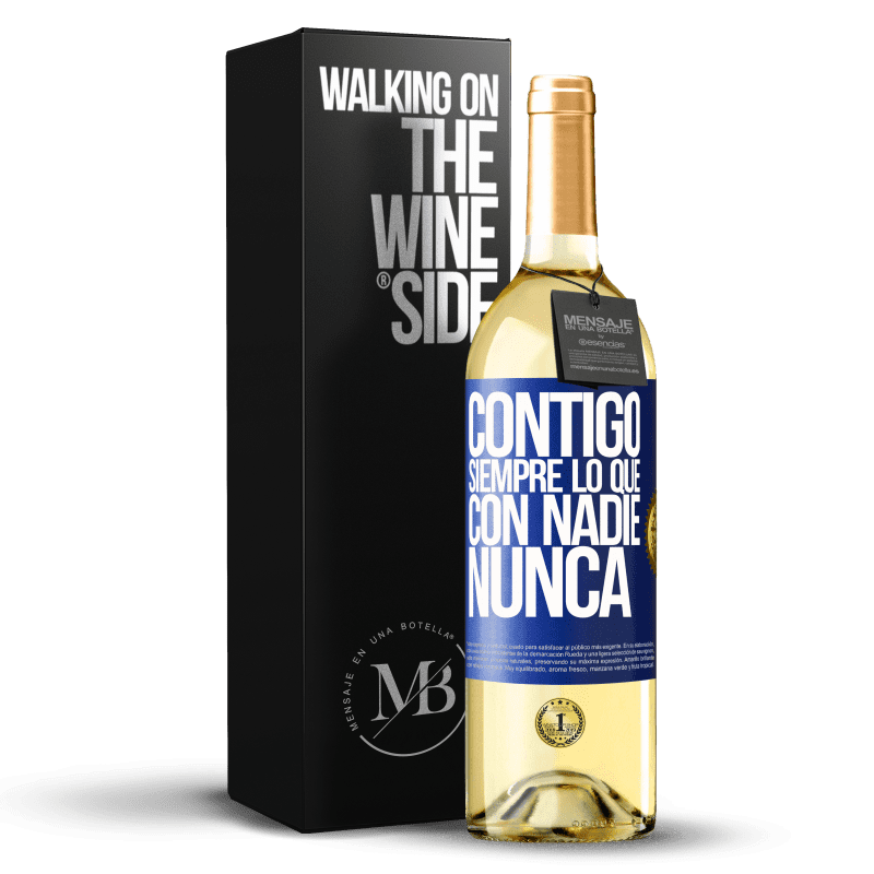 29,95 € Envío gratis | Vino Blanco Edición WHITE Contigo siempre lo que con nadie nunca Etiqueta Azul. Etiqueta personalizable Vino joven Cosecha 2024 Verdejo