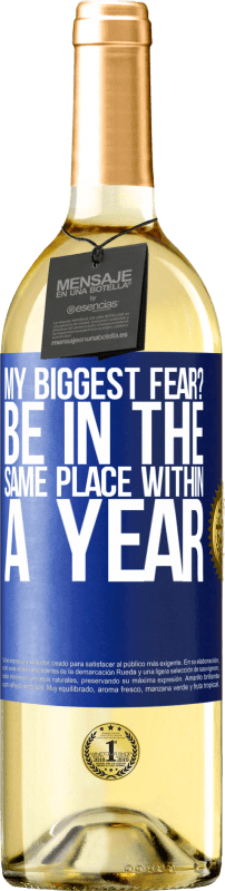 29,95 € Free Shipping | White Wine WHITE Edition my biggest fear? Be in the same place within a year Blue Label. Customizable label Young wine Harvest 2024 Verdejo