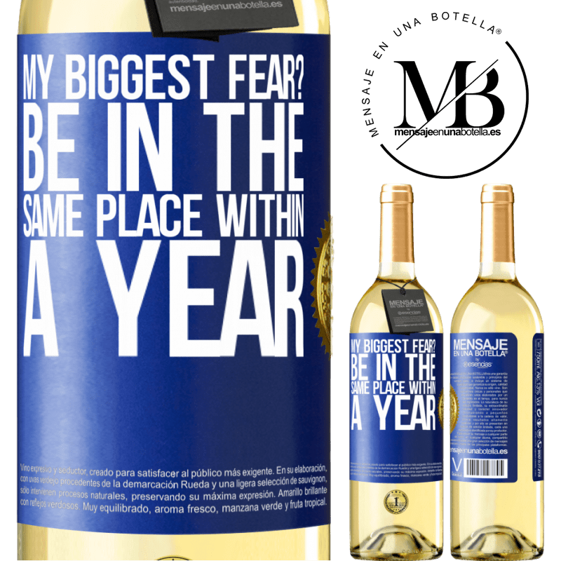 29,95 € Free Shipping | White Wine WHITE Edition my biggest fear? Be in the same place within a year Blue Label. Customizable label Young wine Harvest 2022 Verdejo