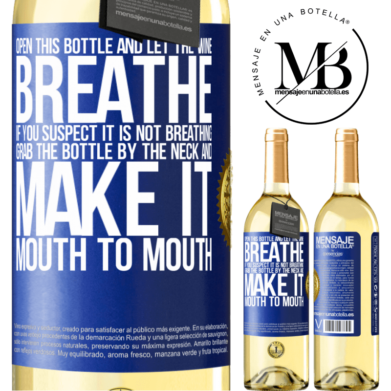 29,95 € Free Shipping | White Wine WHITE Edition Open this bottle and let the wine breathe. If you suspect you are not breathing, grab the bottle by the neck and make it Blue Label. Customizable label Young wine Harvest 2023 Verdejo