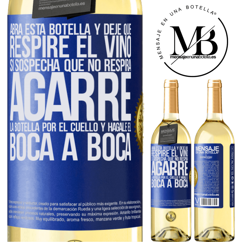 29,95 € Envío gratis | Vino Blanco Edición WHITE Abra esta botella y deje que respire el vino. Si sospecha que no respira, agarre la botella por el cuello y hágale el boca a Etiqueta Azul. Etiqueta personalizable Vino joven Cosecha 2025 Verdejo