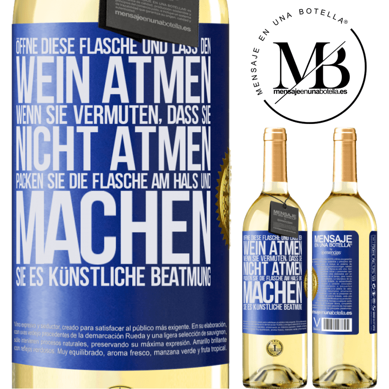 29,95 € Kostenloser Versand | Weißwein WHITE Ausgabe Öffnen Sie diese Flasche und lassen Sie den Wein atmen. Wenn Sie vermuten, dass er nicht atmet, packen Sie die Flasche am Hals u Blaue Markierung. Anpassbares Etikett Junger Wein Ernte 2023 Verdejo