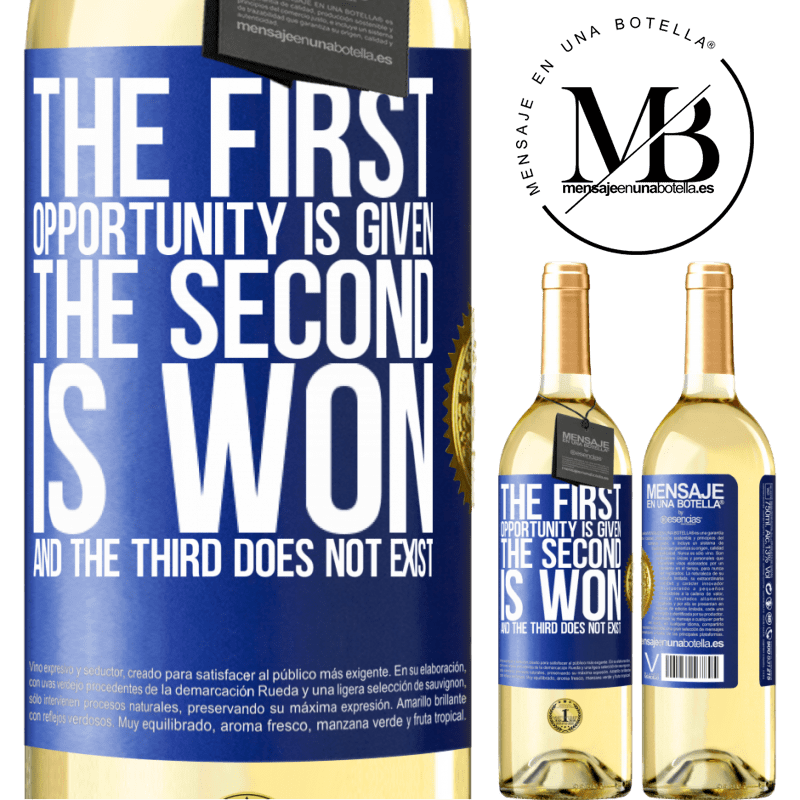 29,95 € Free Shipping | White Wine WHITE Edition The first opportunity is given, the second is won, and the third does not exist Blue Label. Customizable label Young wine Harvest 2025 Verdejo