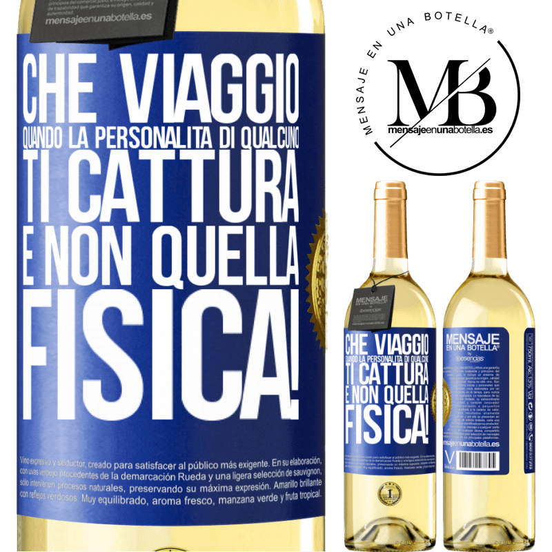 29,95 € Spedizione Gratuita | Vino bianco Edizione WHITE che viaggio quando la personalità di qualcuno ti cattura e non quella fisica! Etichetta Blu. Etichetta personalizzabile Vino giovane Raccogliere 2024 Verdejo