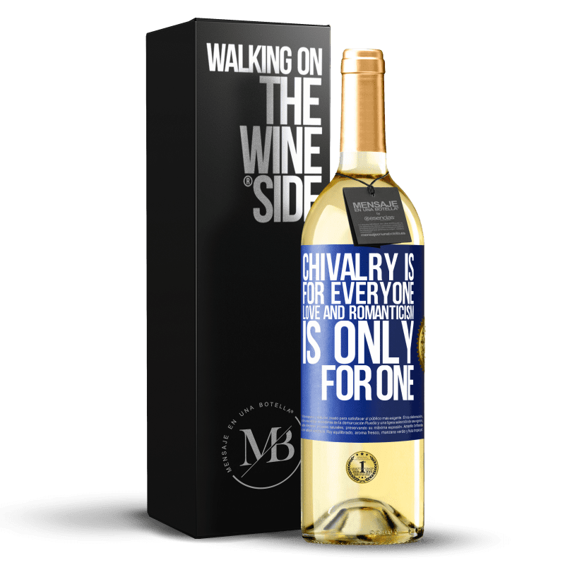 29,95 € Free Shipping | White Wine WHITE Edition Chivalry is for everyone. Love and romanticism is only for one Blue Label. Customizable label Young wine Harvest 2022 Verdejo
