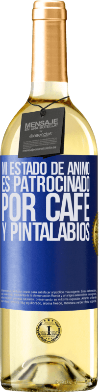 29,95 € | Vino Blanco Edición WHITE Mi estado de ánimo es patrocinado por café y pintalabios Etiqueta Azul. Etiqueta personalizable Vino joven Cosecha 2024 Verdejo