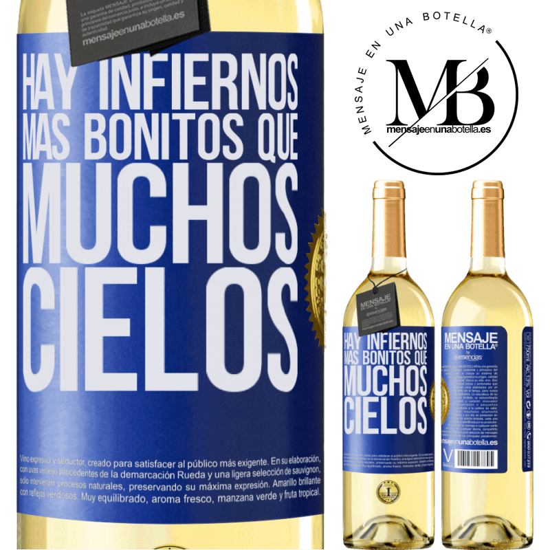 29,95 € Envío gratis | Vino Blanco Edición WHITE Hay infiernos más bonitos que muchos cielos Etiqueta Azul. Etiqueta personalizable Vino joven Cosecha 2023 Verdejo