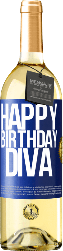 29,95 € Бесплатная доставка | Белое вино Издание WHITE С днем ​​рождения дива Синяя метка. Настраиваемая этикетка Молодое вино Урожай 2023 Verdejo