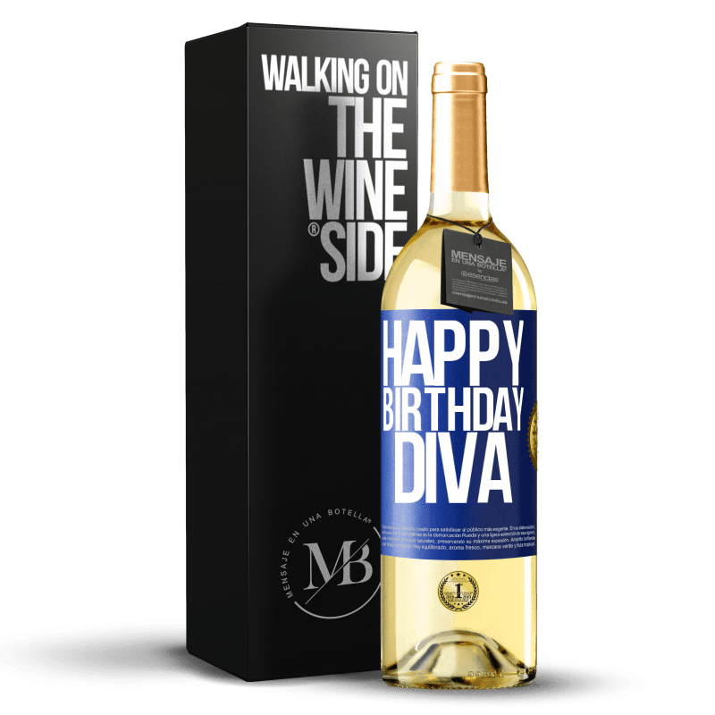 24,95 € Free Shipping | White Wine WHITE Edition Happy birthday Diva Blue Label. Customizable label Young wine Harvest 2021 Verdejo