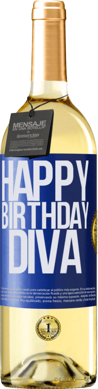 29,95 € | Vino Blanco Edición WHITE Happy birthday Diva Etiqueta Azul. Etiqueta personalizable Vino joven Cosecha 2023 Verdejo