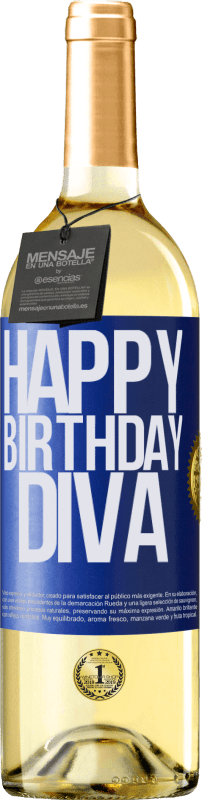 29,95 € | Vino Blanco Edición WHITE Happy birthday Diva Etiqueta Azul. Etiqueta personalizable Vino joven Cosecha 2025 Verdejo