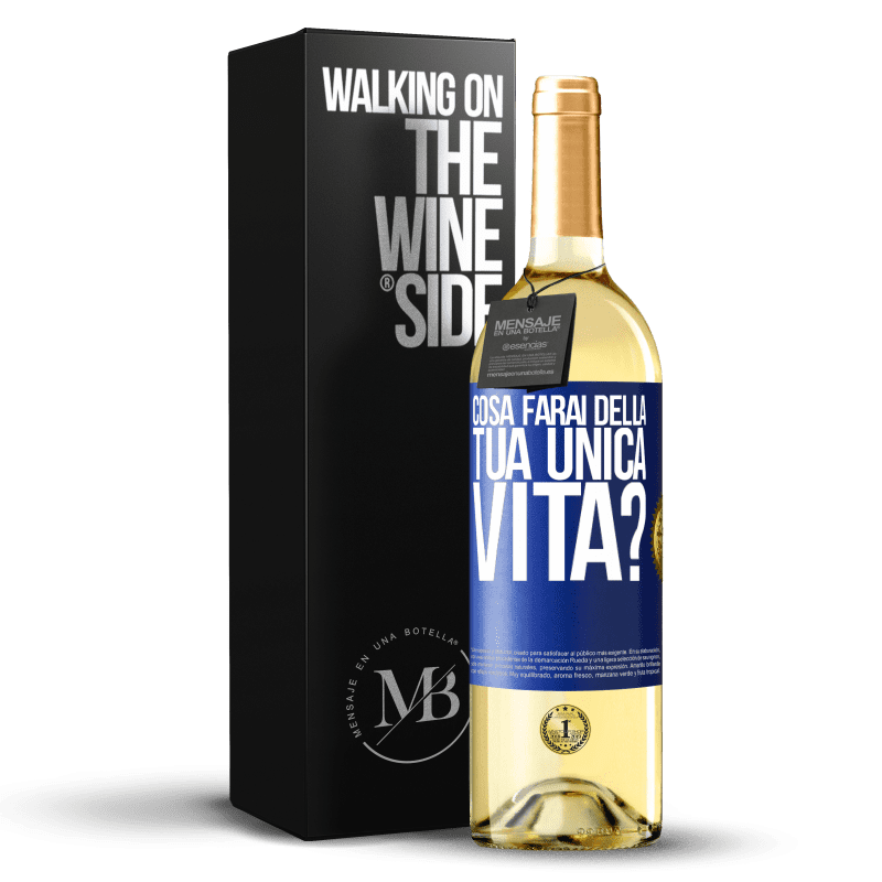 29,95 € Spedizione Gratuita | Vino bianco Edizione WHITE Cosa farai della tua unica vita? Etichetta Blu. Etichetta personalizzabile Vino giovane Raccogliere 2023 Verdejo