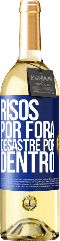 Envio grátis | Vinho branco Edição WHITE Risos por fora, desastre por dentro Etiqueta Azul. Etiqueta personalizável Vinho jovem Colheita 2023 Verdejo