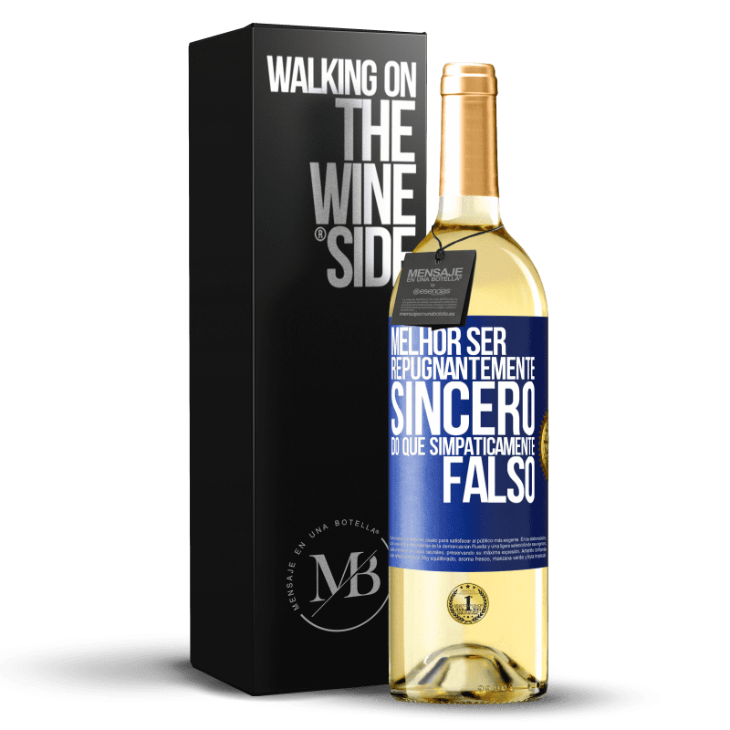 29,95 € Envio grátis | Vinho branco Edição WHITE Melhor ser repugnantemente sincero do que simpaticamente falso Etiqueta Azul. Etiqueta personalizável Vinho jovem Colheita 2023 Verdejo