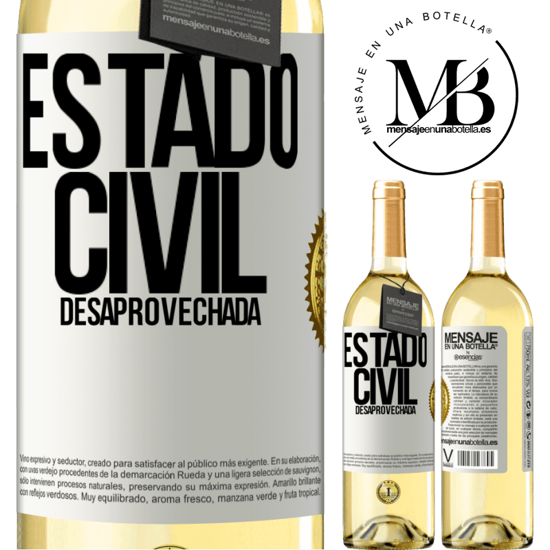 29,95 € Envío gratis | Vino Blanco Edición WHITE Estado civil: desaprovechada Etiqueta Blanca. Etiqueta personalizable Vino joven Cosecha 2023 Verdejo