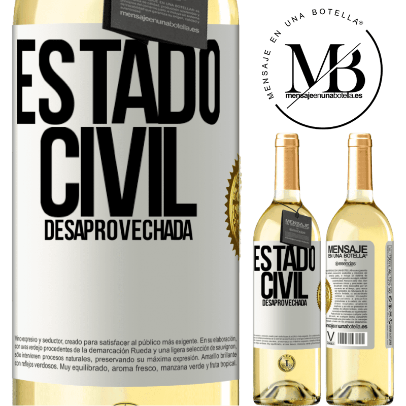 29,95 € Envío gratis | Vino Blanco Edición WHITE Estado civil: desaprovechada Etiqueta Blanca. Etiqueta personalizable Vino joven Cosecha 2025 Verdejo