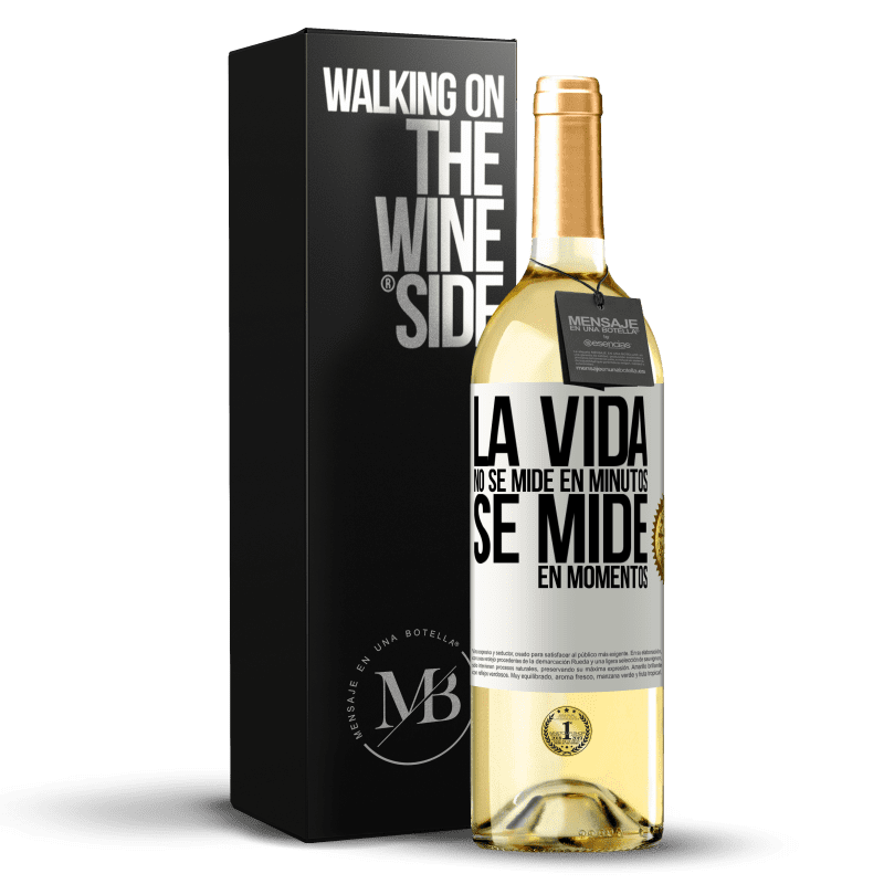 29,95 € Envío gratis | Vino Blanco Edición WHITE La vida no se mide en minutos, se mide en momentos Etiqueta Blanca. Etiqueta personalizable Vino joven Cosecha 2024 Verdejo