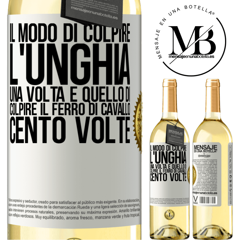 29,95 € Spedizione Gratuita | Vino bianco Edizione WHITE Il modo di colpire l'unghia una volta è quello di colpire il ferro di cavallo cento volte Etichetta Bianca. Etichetta personalizzabile Vino giovane Raccogliere 2023 Verdejo