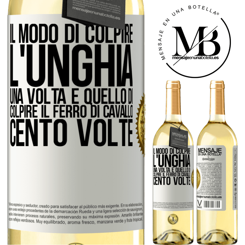 29,95 € Spedizione Gratuita | Vino bianco Edizione WHITE Il modo di colpire l'unghia una volta è quello di colpire il ferro di cavallo cento volte Etichetta Bianca. Etichetta personalizzabile Vino giovane Raccogliere 2025 Verdejo