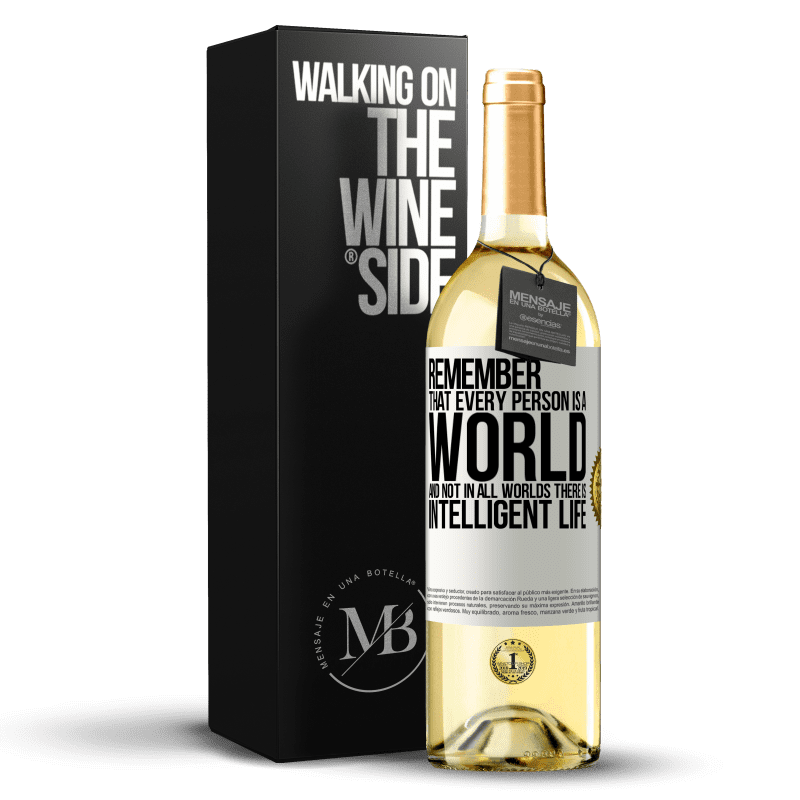 29,95 € Free Shipping | White Wine WHITE Edition Remember that every person is a world, and not in all worlds there is intelligent life White Label. Customizable label Young wine Harvest 2024 Verdejo